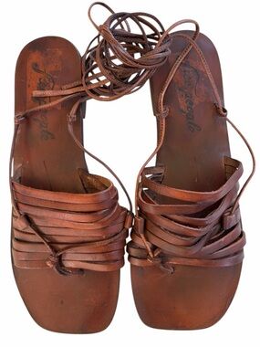 Free People Cognac Brown Leather Wrap Sandals